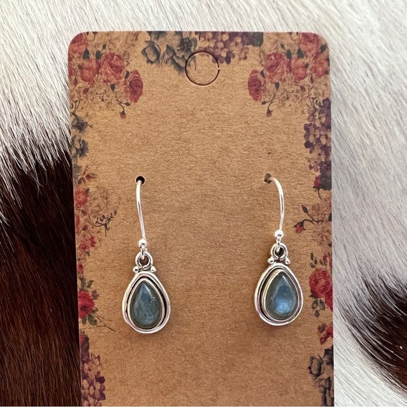❤️ Labradorite Bohemian Hippie Navajo Style 925 Dangle Earrings 1.10”L - 3.4Gm - Picture 4 of 11